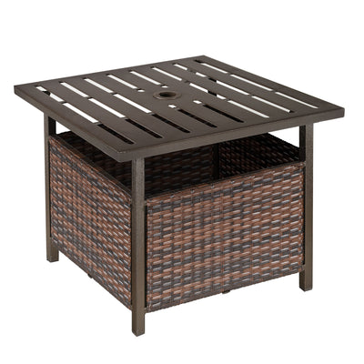 Outsunny Outdoor Rattan Wicker Patio Coffee Table w/ Umbrella Hole Suitable for Garden Backyard Brown 