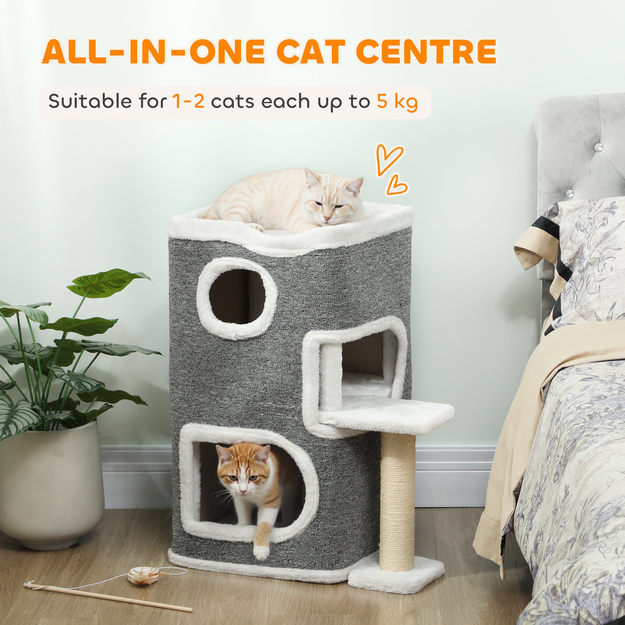 PawHut 75 cm Cat Tree, Cat Tower Condo for Indoor Cats with Scratching Post, Jumping Platform, Grey 