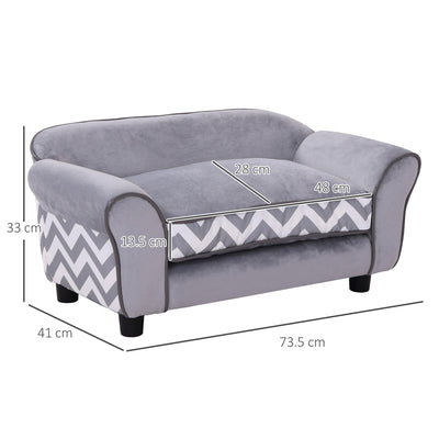 PawHut Dog Sofa Bed for XS-Sized Dogs, Cat Sofa with Soft Cushion, Pet Chair Lounge with Washable Cover, Removable Legs, Wooden Frame - Grey 