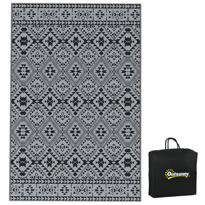 Outsunny 182 x 274cm Reversible Patterned Outdoor Rug, with Bag - Black/Grey 