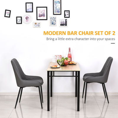 HOMCOM Set Of 2 Quilted PU Leather Dining Chairs with Metal Frame 4 Legs Foot Caps Home Seating Modern Stylish Executive Grey 