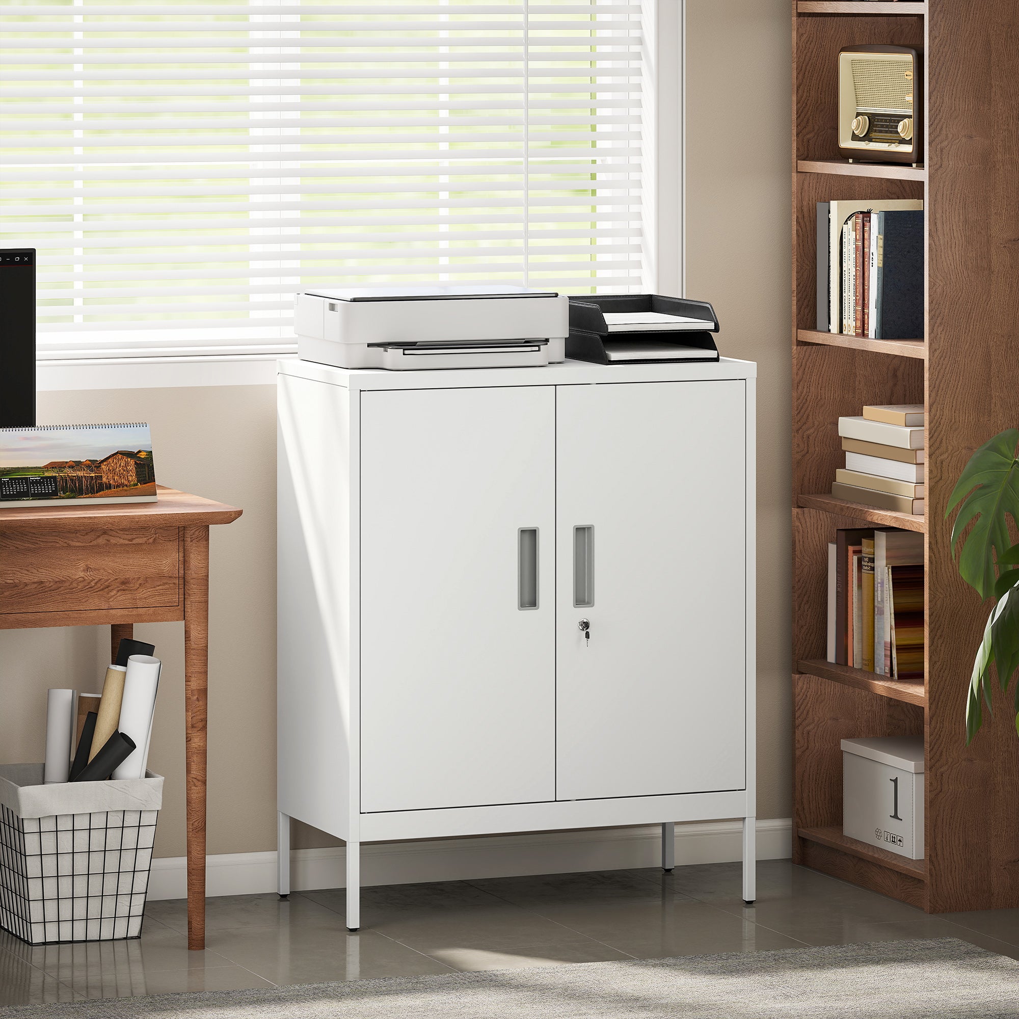 HOMCOM Metal Storage Cabinet with Lock and Adjustable Shelves - White 