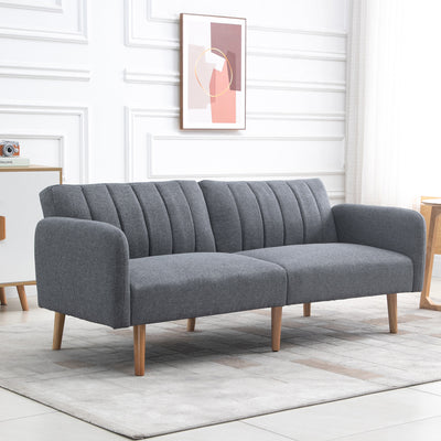 HOMCOM 3 Seater Sofa Bed, Convertible Linen Fabric Sofa Couch, Click Clack Sofabed with Adjustable Split Backrest for Living Room, Bedroom, Guest Room, Grey 