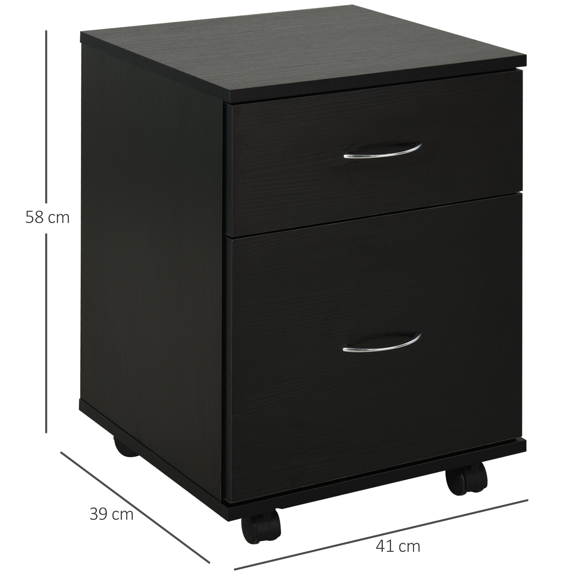 HOMCOM Two Drawer Filing Cabinet with Wheels- Black Wood Grain 