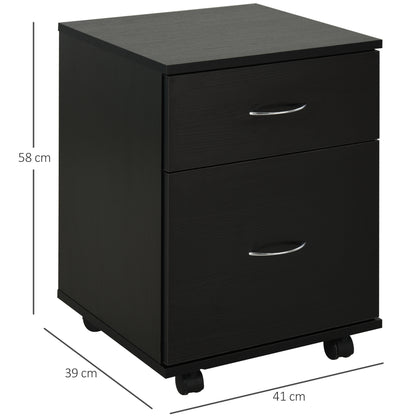 HOMCOM Two Drawer Filing Cabinet with Wheels- Black Wood Grain 