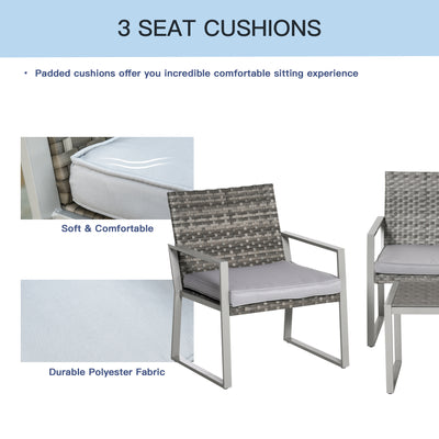 Outsunny 4PC Rattan Garden Furniture Set 2 Single Sofa Arm Chairs 1 Bench with Cushions & Coffee Table Patio Backyard Wicker Weave 