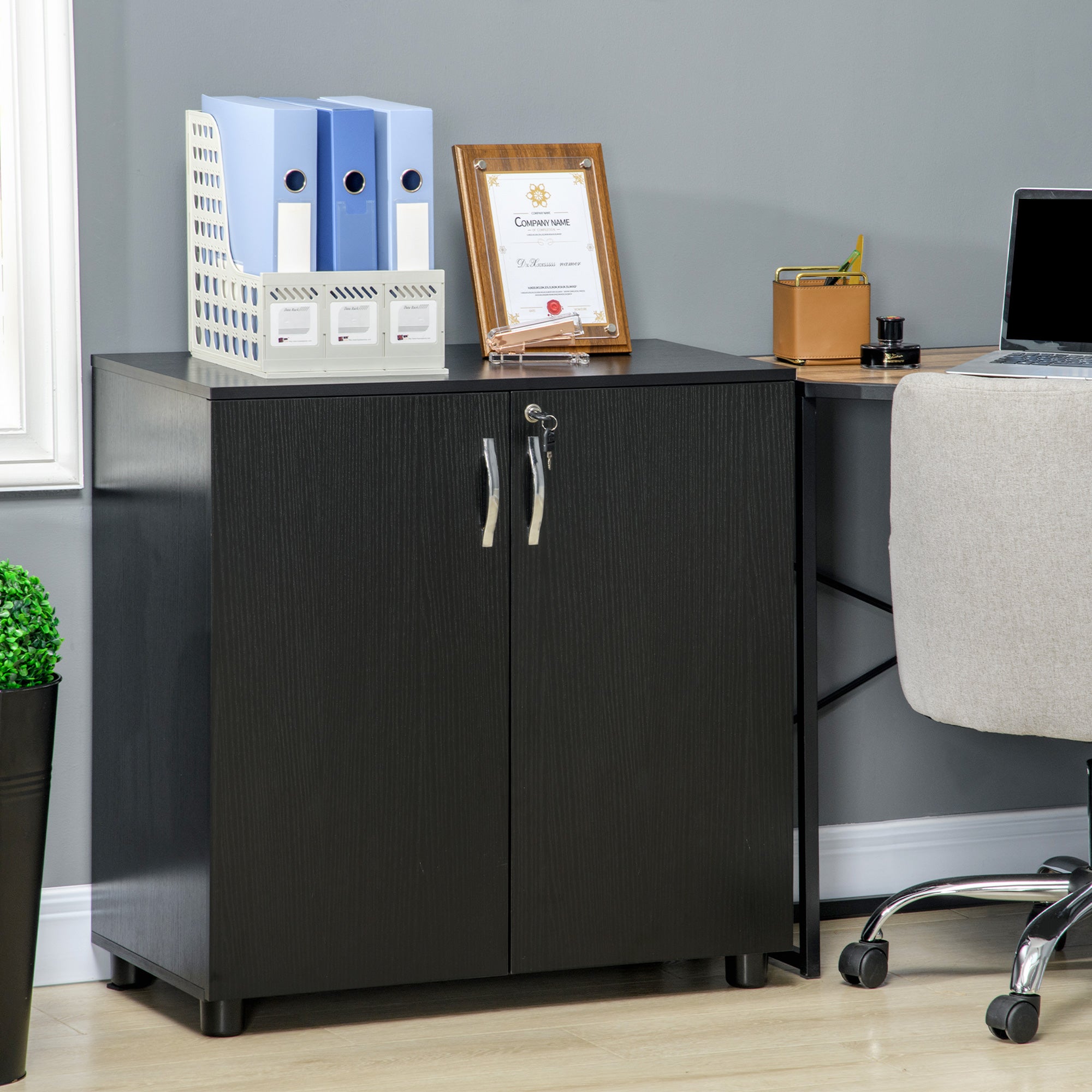 Vinsetto Two-Tier Locking Office Storage Cabinet - Black 