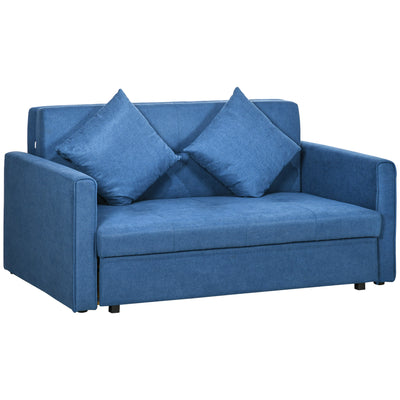 HOMCOM 2 Seater Sofa Bed, Convertible Bed Settee, Modern Fabric Loveseat Sofa Couch with 2 Cushions, Hidden Storage for Living Room, Guest Room, Deep Blue 