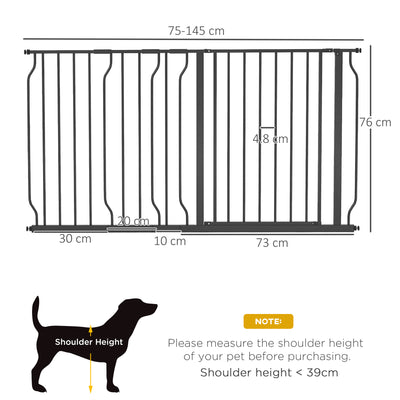 PawHut Extra Wide Dog Safety Gate, with Door Pressure, for Doorways, Hallways, Staircases - Black 