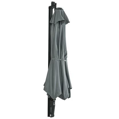 Outsunny 2.5m Wall Mounted Parasol, Hand to Push Outdoor Patio Umbrella with 180 Degree Rotatable Canopy for Porch, Deck, Garden, 250 cm, Grey 