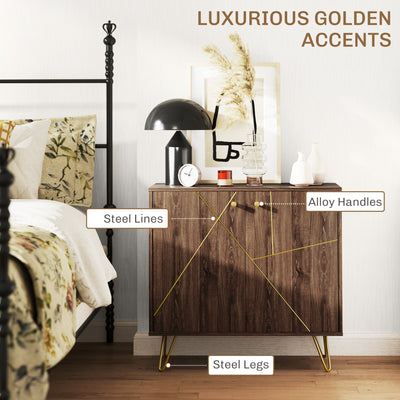 HOMCOM Sideboard Storage Cabinet with Golden Lines, Modern Luxury Living Room Cabinet with Adjustable Shelf, Steel Harpin Legs, Brown 