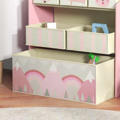 ZONEKIZ Kids Storage Unit, Toy Storage Organiser, with Six Fabric Bins, for Bedrooms, Playrooms, Nurseries - Pink 