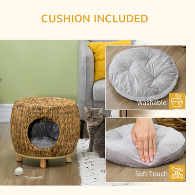 PawHut Wicker Cat Bed Cat House Stool with Washable Cushion, 44 x 43 x 41cm 