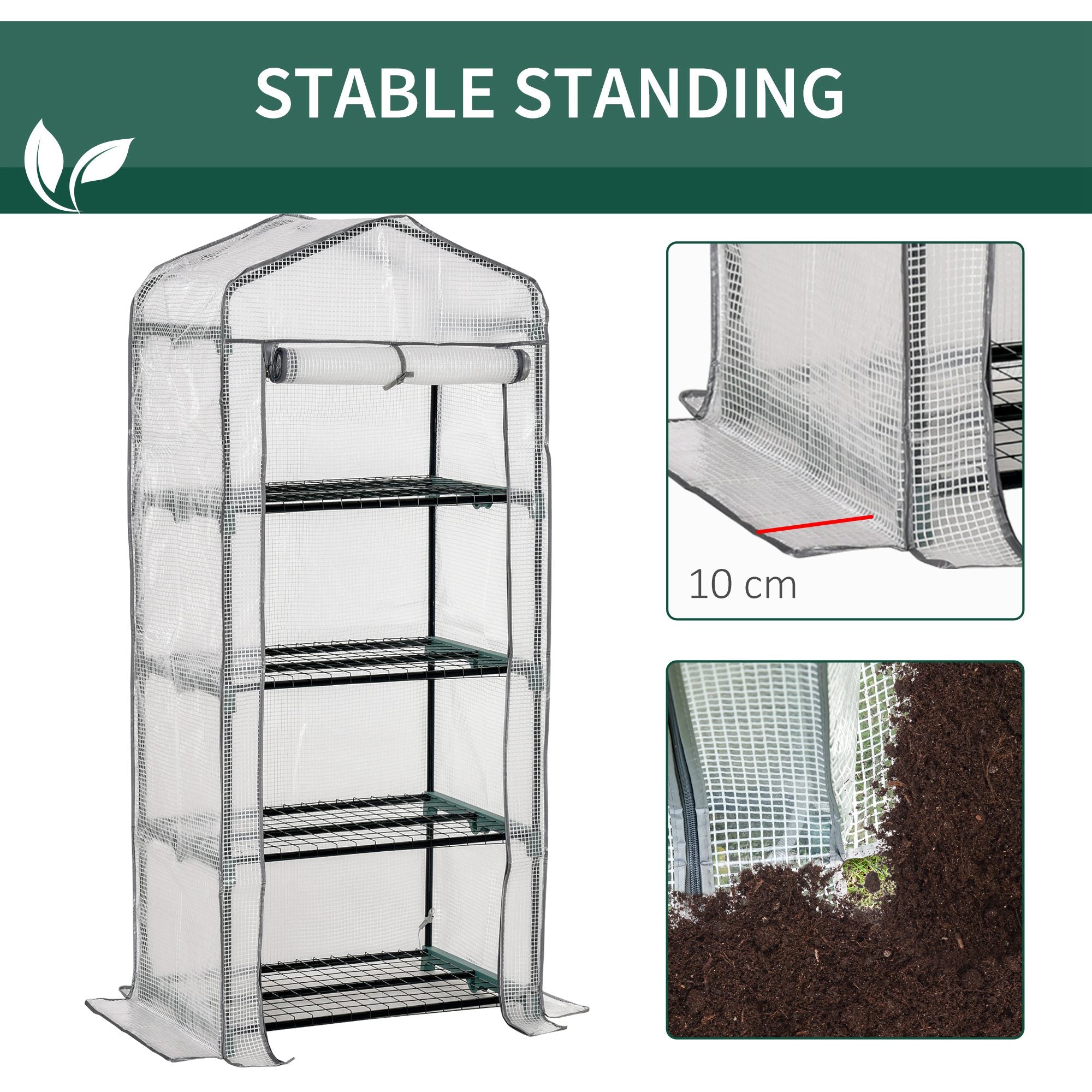 Outsunny 4 Tiers Mini Portable Greenhouse Compact Plant Grow Shed Metal Frame PE Cover 160H x 70L x 50Wcm 