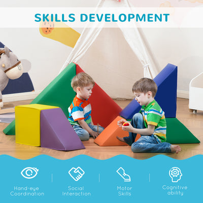 HOMCOM 7 Piece Kids Soft Foam Puzzle Play Set Interlocking Toddler Learning Blocks Comfortable Safe Floor Indoor Outdoor Active Play Structure 