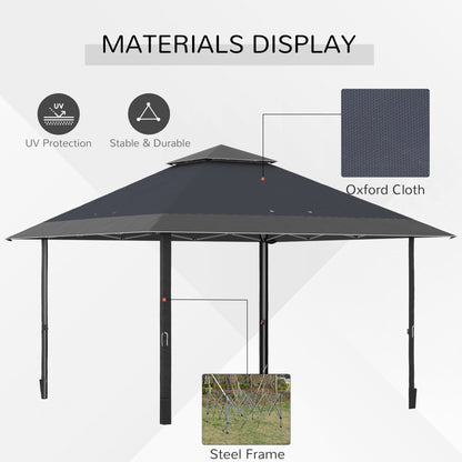 Outsunny 4 x 4m Pop-up Gazebo Double Roof Canopy Tent with UV Proof, Roller Bag & 3-Level Height Adjustable Outdoor Party, Steel Frame, Grey