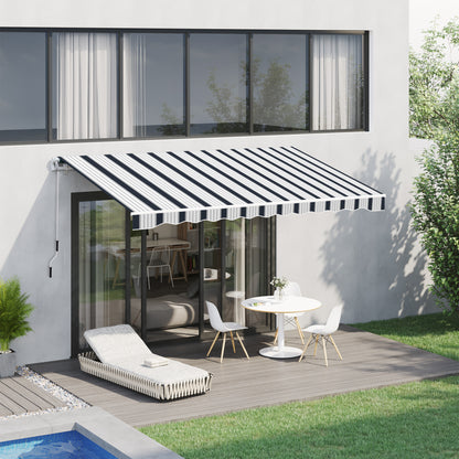 Outsunny Manual Retractable Awning, 4x3 m-Blue/White