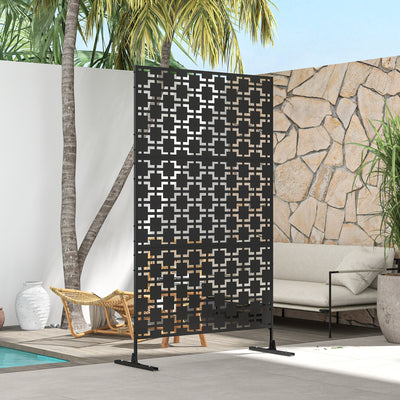 Outsunny Metal Decorative Privacy Screen Outdoor Divider, Black Grid 