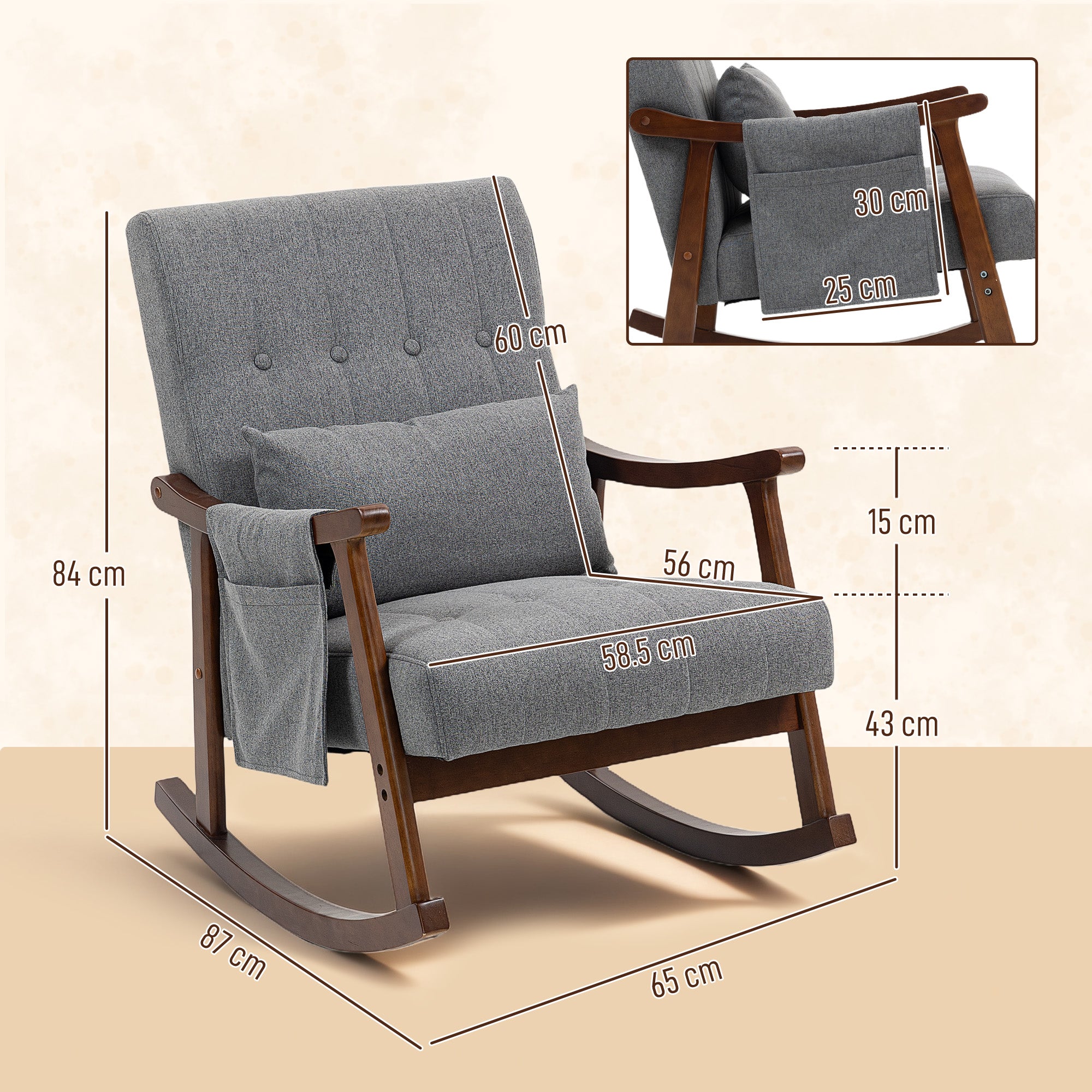 HOMCOM Wood Frame Rocking Accent Chair - Grey 