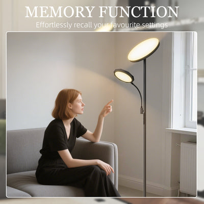 HOMCOM LED Floor Lamp for Living Room, Stepless Dimmable Standing Lamp, Mother and Child Uplighter with Reading Light, 4 Scene Modes, 2700K-6500K Colour Temps, 4 Brightness Levels, Remote Control 