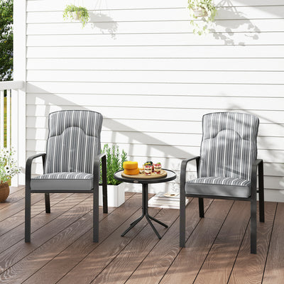 Outsunny 3-Piece Patio Bistro Set, 5-Position Adjustable Recliner Garden Chairs and Tempered Glass Table, Garden Furniture Set with Cushions, High Back, Armrests, Metal Frame for Balcony Patio, Grey 