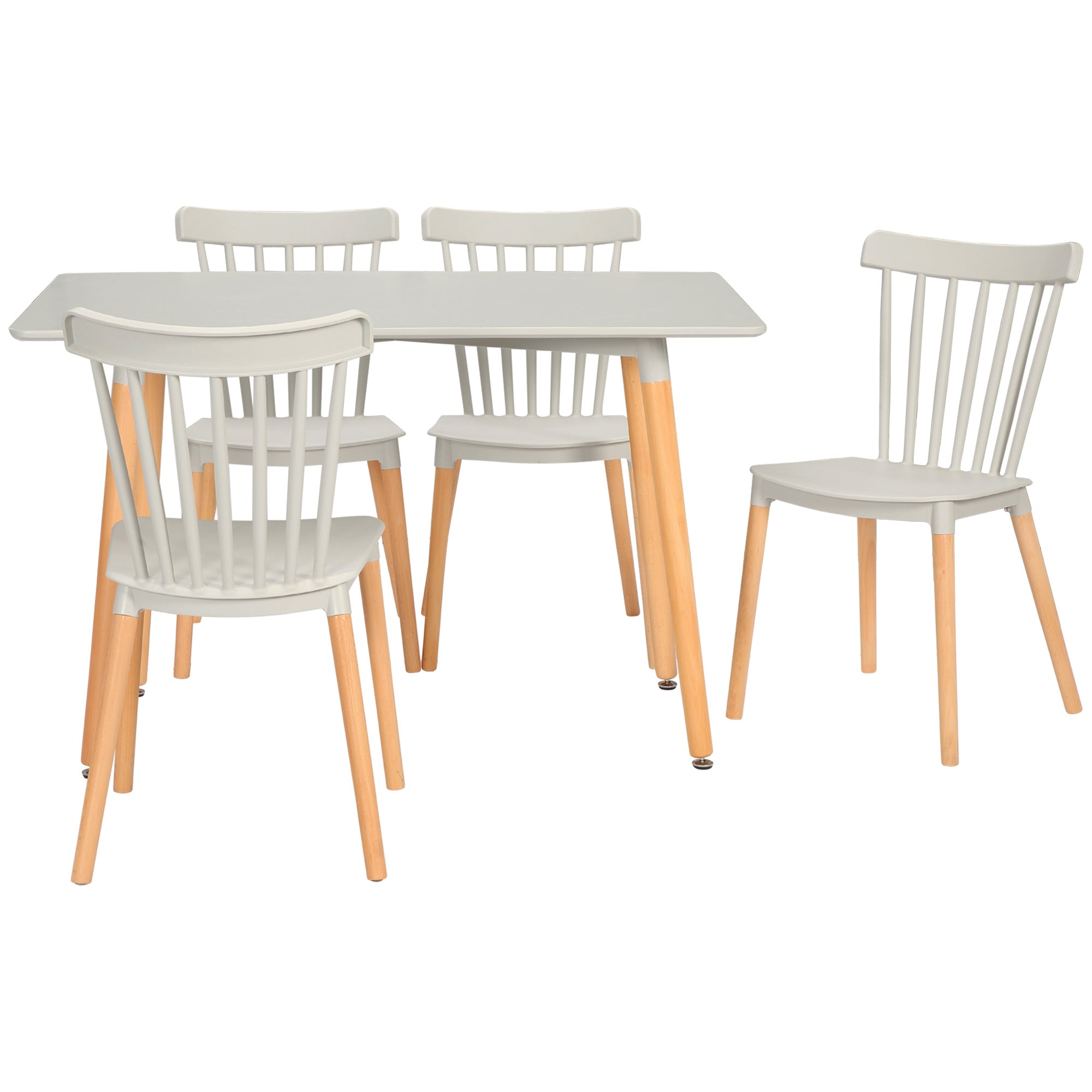 HOMCOM 5 Piece Dining Table Set with Beech Wood Legs, Space Saving Table and 4 Chairs for Small Kitchens, Grey 
