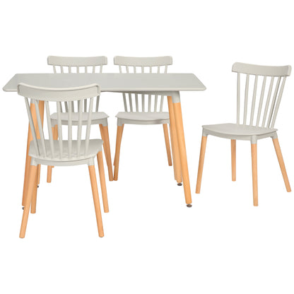 HOMCOM 5 Piece Dining Table Set with Beech Wood Legs, Space Saving Table and 4 Chairs for Small Kitchens, Grey 