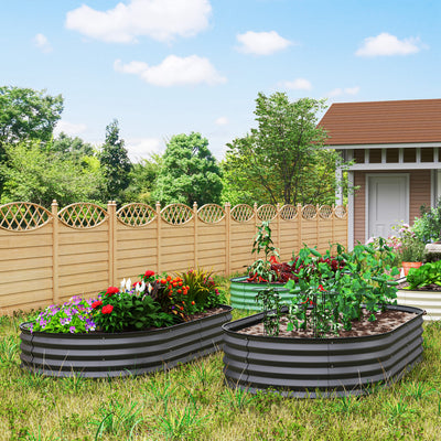 Outsunny Set of Two 181 x 93cm Steel Planters - Dark Grey 