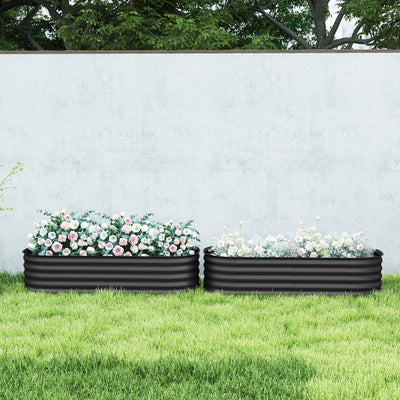 Outsunny Galvanised Raised Garden Bed, Metal Planter Box with Safety Edging, for Flowers, Herbs, Succulents, Pack of 2, Dark Grey 