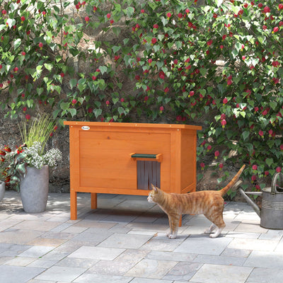 PawHut Feral Cat House, Wooden Insulated with Removable Floor, Water-Resistant Openable Roof - Orange 