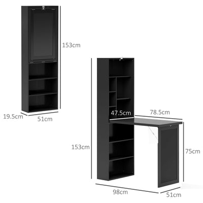 HOMCOM Three-Part Work Desk, with Storage and Chalkboard - Black 