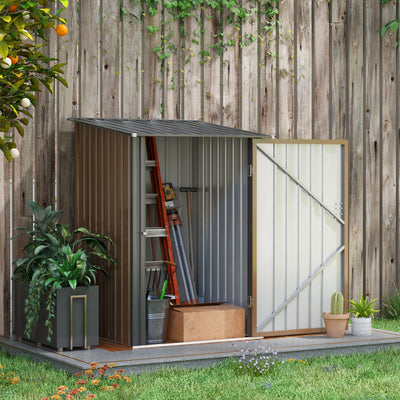 Outsunny 3.3 x 3.4ft Lean To Steel Garden Shed, with Locking Door - Brown/Grey 