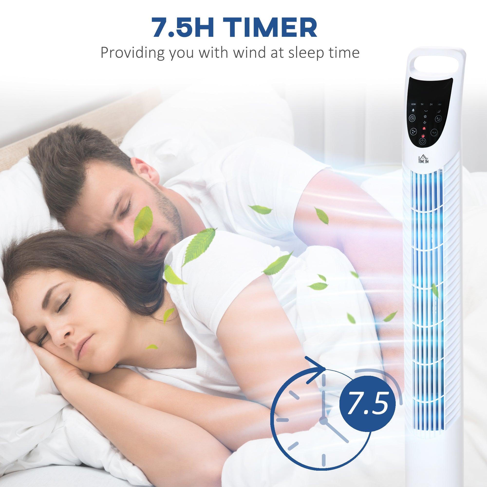 HOMCOM 36'' Freestanding Tower Fan, 3 Speed 3 Mode, 7.5h Timer, 70 Degree Oscillation, LED Panel, 5M Remote Controller, White 