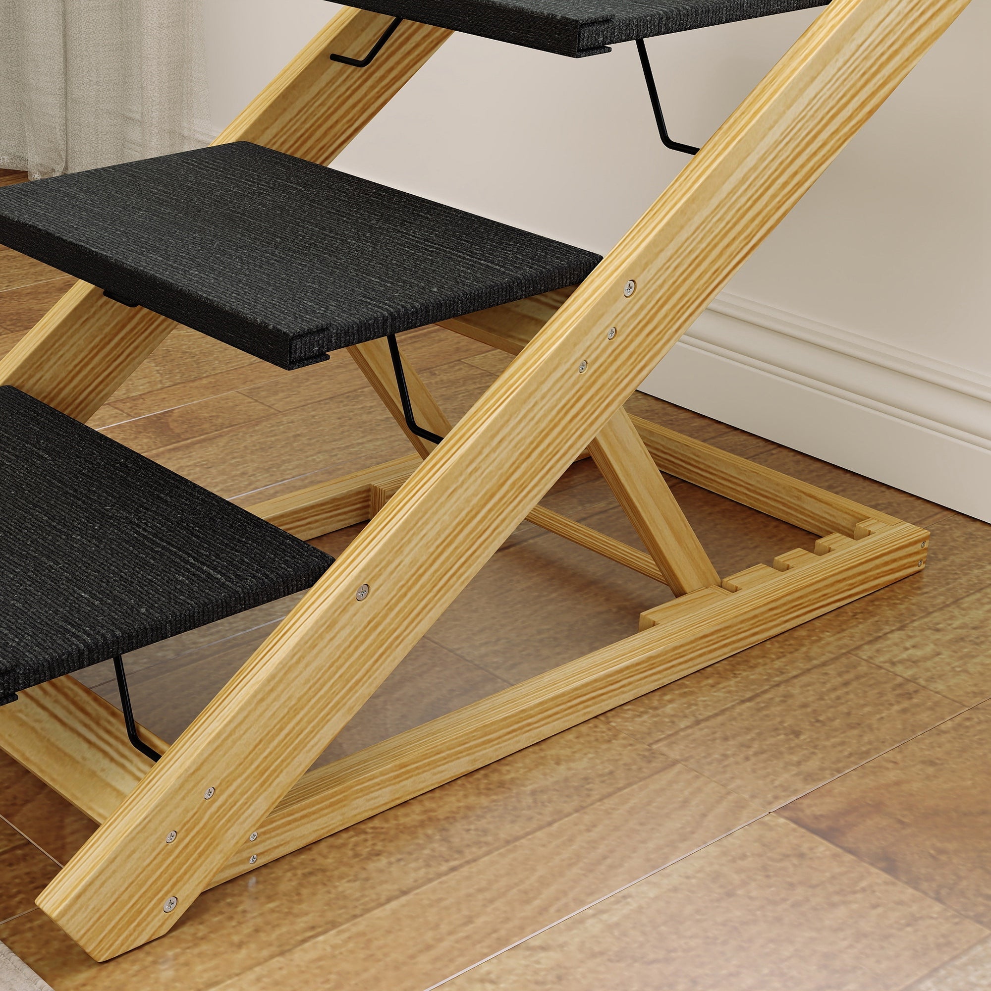 PawHut Adjustable Dog Steps Dog Ramp, 4-Step Non-slip Pet Stairs for Large Sized Dogs, Foldable Dog Stairs for Bed Sofa 