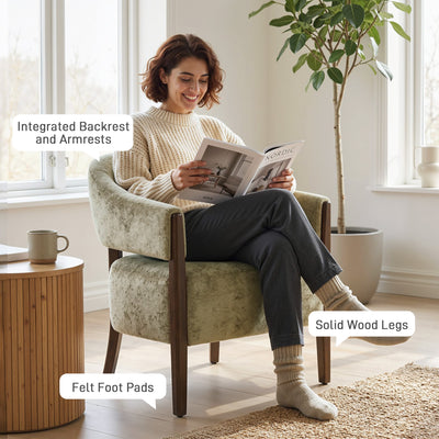 HOMCOM Accent Chair, Upholstered Tub Chair with Solid Wood Frame and Legs, Light Brown 