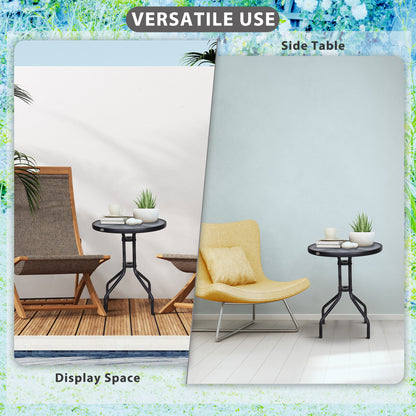 Outsunny Bistro Coffee Table Outdoor Tempered Glass Top Table Garden Round Dining Table - 60cm Diameter 