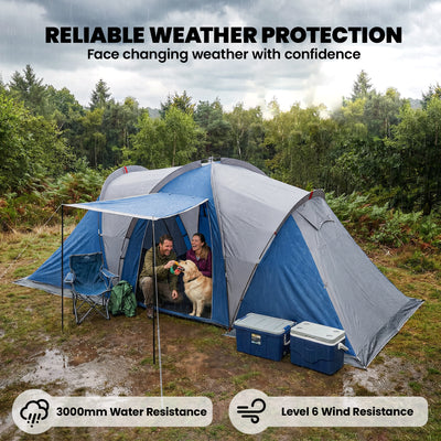 Outsunny Family Camping Tent 3000mm Waterproof Windproof Tunnel Tent 8-12 Person, Navy Blue & Light Grey 