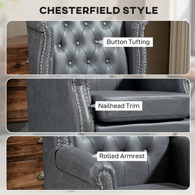 HOMCOM Wingback Accent Chair Tufted Chesterfield-style Armchair with Nail Head Trim for Living Room Bedroom Grey 