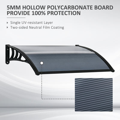Outsunny Door Canopy Awning Outdoor Window Rain Shelter Cover for Front/Back Door Porch Black 100 x 75cm 