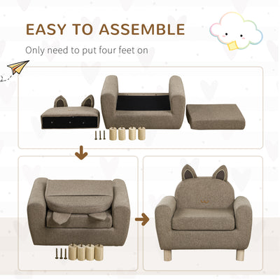 HOMCOM Kids Sofa Toddler Chair Children Armchair for Preschool Bedroom Playroom with Ear Modeling Wood Brown 