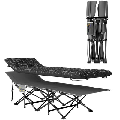 Outsunny 67cm Wide Folding Bed, Camping Cot for Adults with Mattress, Storage Pocket, Carry Bag, Max Load 150kg, Black 
