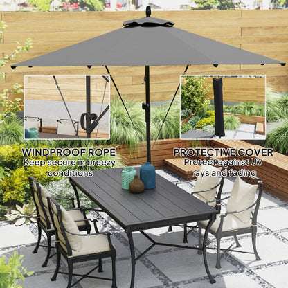 Outsunny 3(m) Garden Cantilever Parasol with Cover and Wind Protection Strap, Round Overhanging Umbrella with Crank Handle and Tilt, Banana Patio Umbrella for Outdoor Sun Shade, UPF50+, Grey 