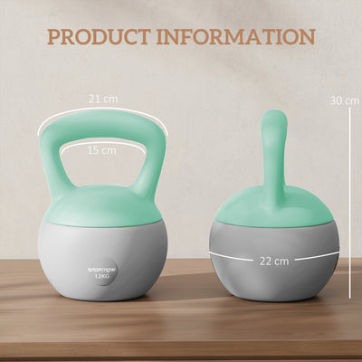 SPORTNOW 12KG Soft Kettlebell, Kettlebell with Non-Slip Handle for Home Gym, Weight Lifting, Strength Training, Green/Grey 