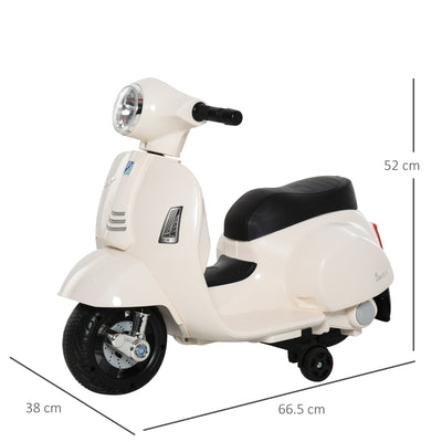 HOMCOM Vespa Licensed 6V Kids Electric Motorbike Ride On Motorcycle  Battery Powered for 18-36 Months with Horn Headlight White 
