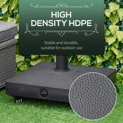 Outsunny 20kg Garden Parasol Base with Wheels Heavy Duty Sand or Water Filled Patio Umbrella Base for Outdoor Deck Beach Black 