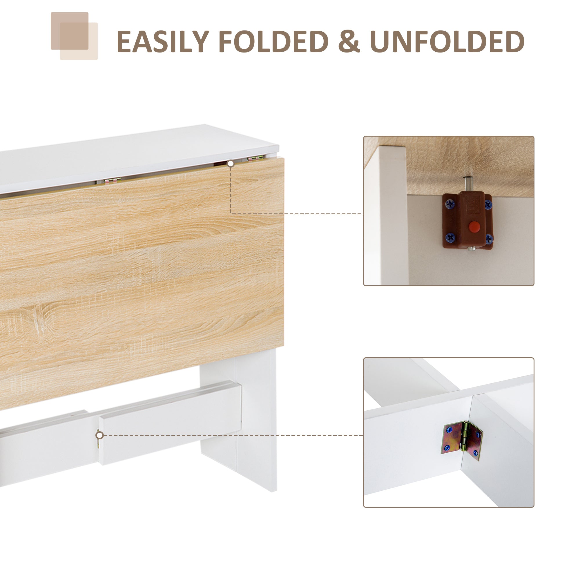 HOMCOM Wooden Folding Dining Table Writing Computer Desk PC Workstation Space Saving Home Office Oak & White 