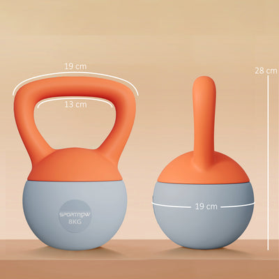 SPORTNOW Soft Kettlebell, 8kg Kettle Bell with Non-Slip Handle for Home Gym Weight Lifting and Strength Training, Orange and Grey 