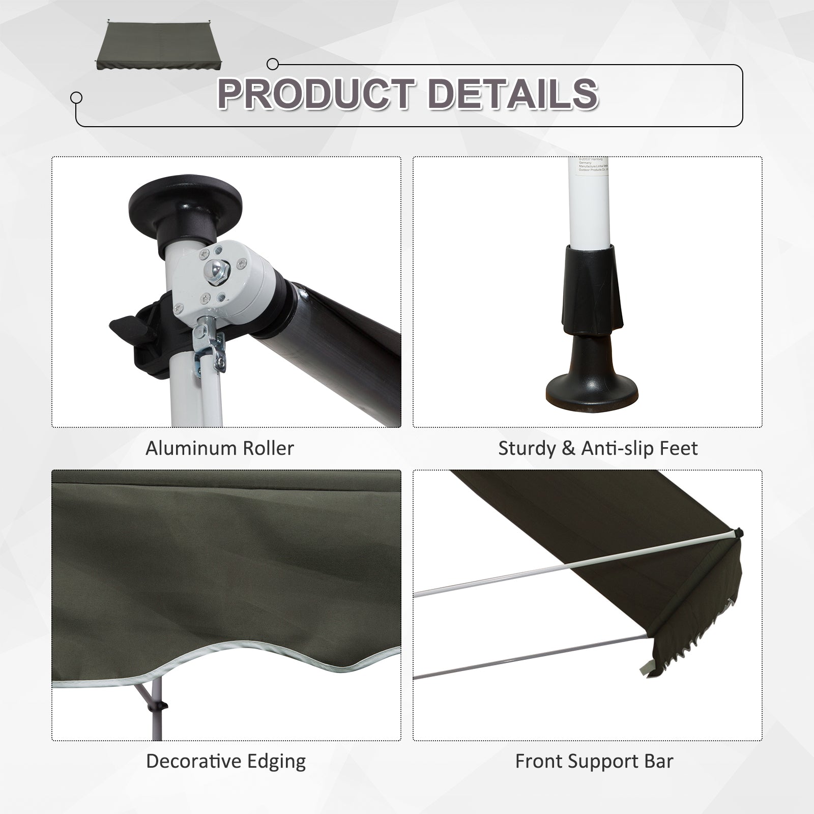 Outsunny 3x1.5m  Adjustable Outdoor Aluminium Frame Awning Grey 