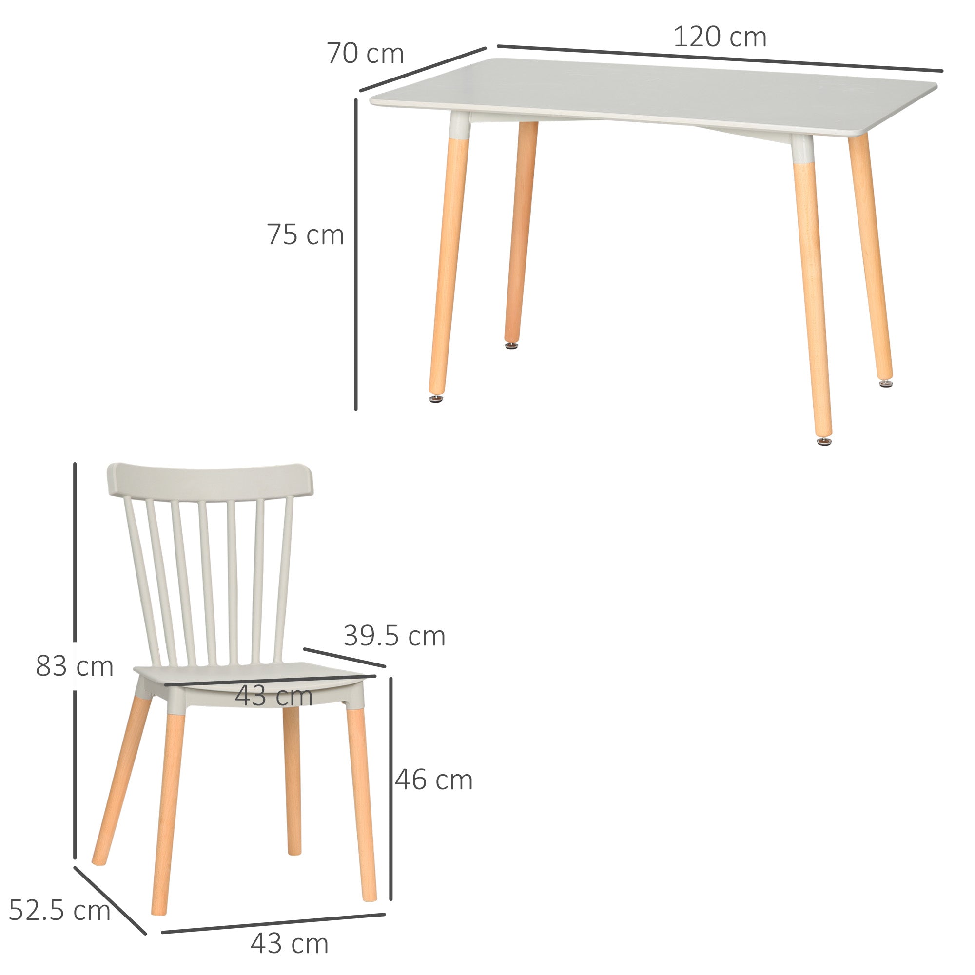 HOMCOM 5 Piece Dining Table Set with Beech Wood Legs, Space Saving Table and 4 Chairs for Small Kitchens, Grey 