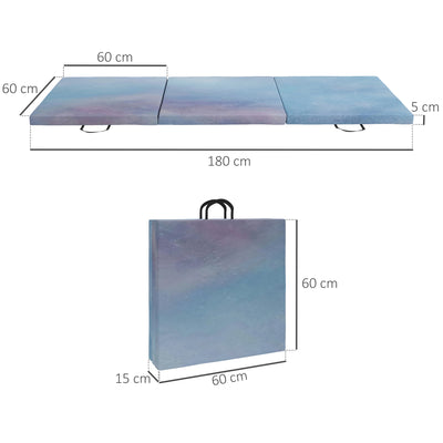 HOMCOM 6FT Foldable Gymnastics Mat, Tri-Fold 2" Thick Crash Mat with Carry Strap Handles for Home Training, Sky Blue 